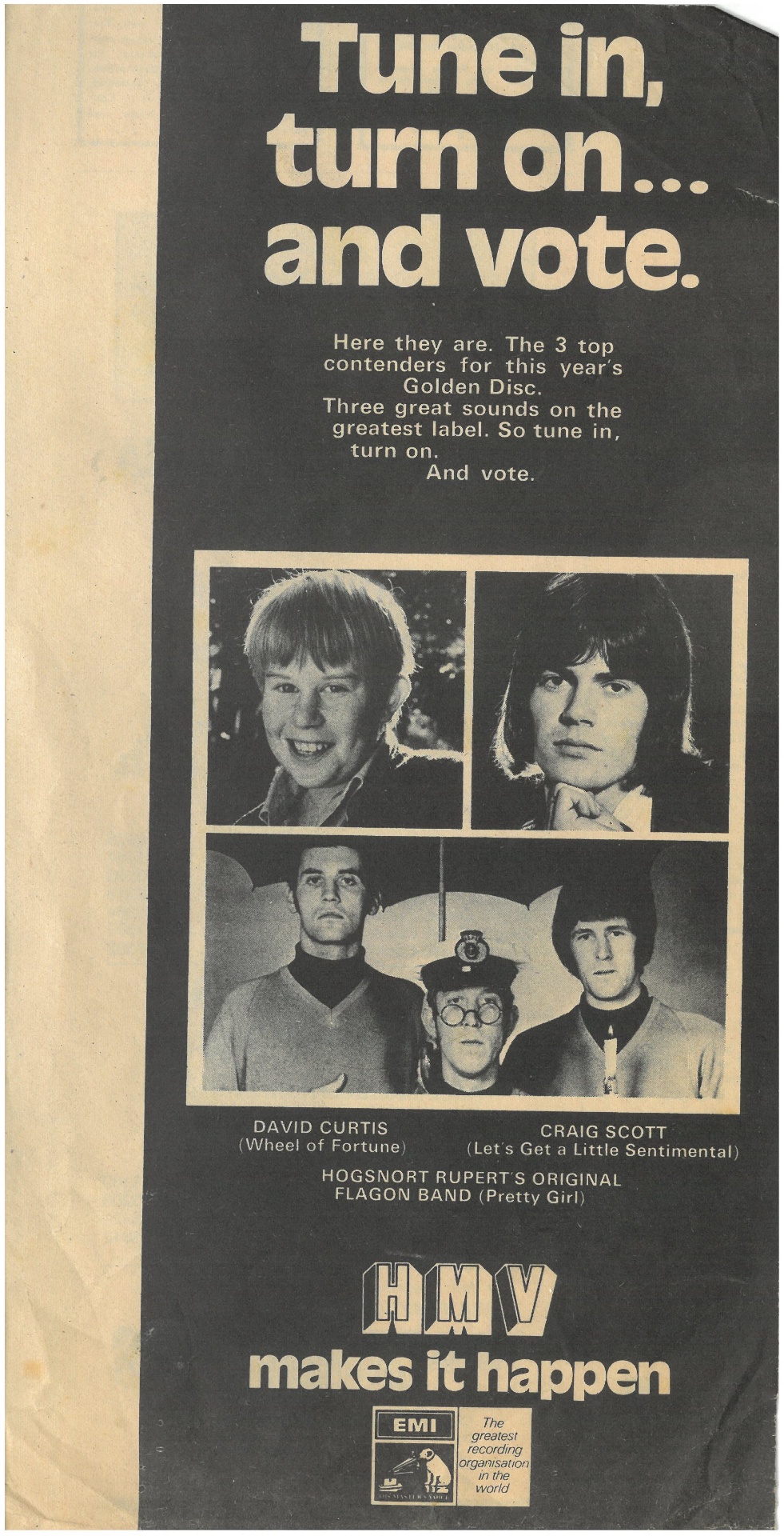 HMV Golden Disc advertisement — Tune in, turn on and vote