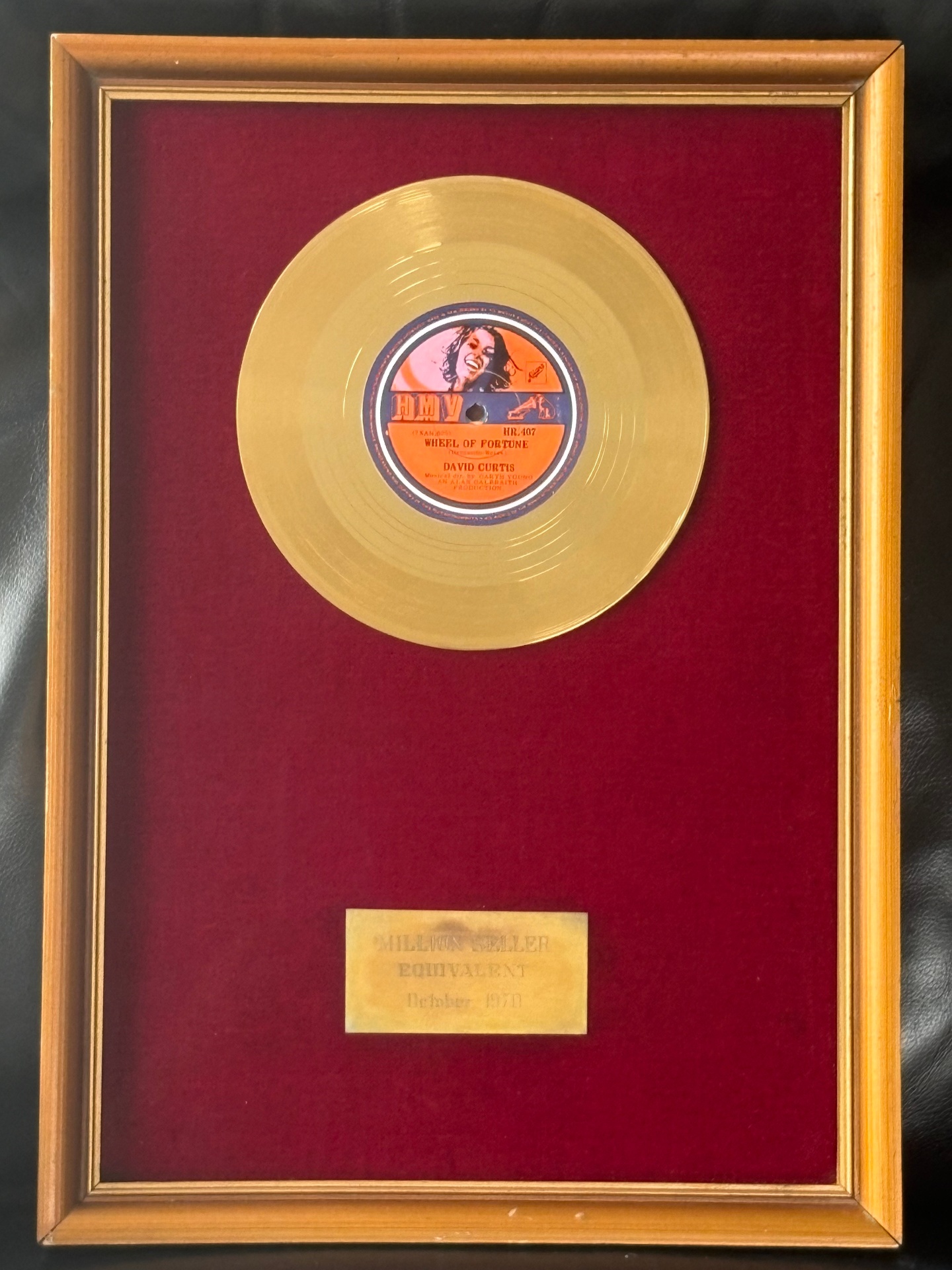 Wheel of Fortune framed gold disc — Million Seller Equivalent, October 1970